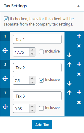 Client Form - Tax Settings