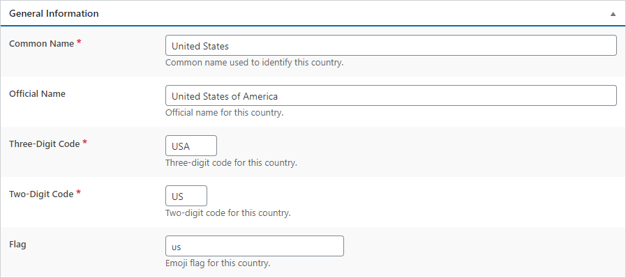 Country Form - General Information