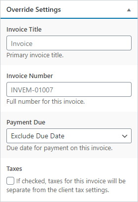 Invoice Form - Override Settings
