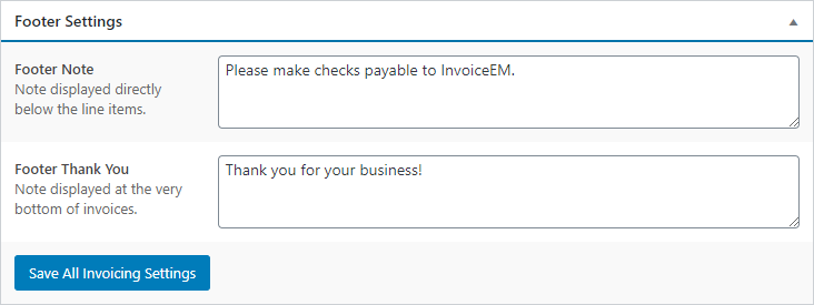 Settings - Invoicing - Footer Settings